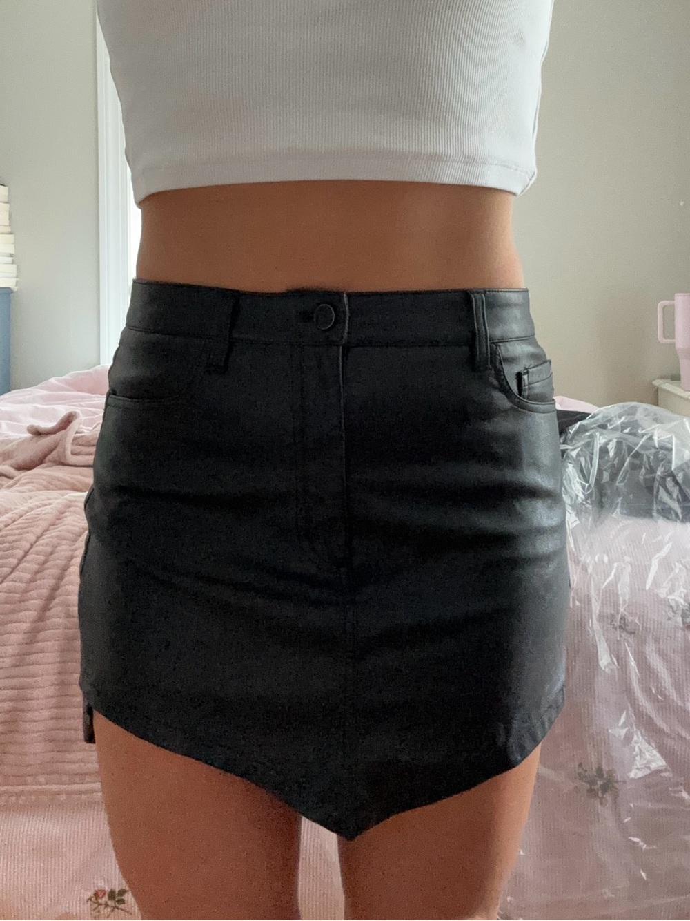 AFRM Black Faux Leather Mini Skirt